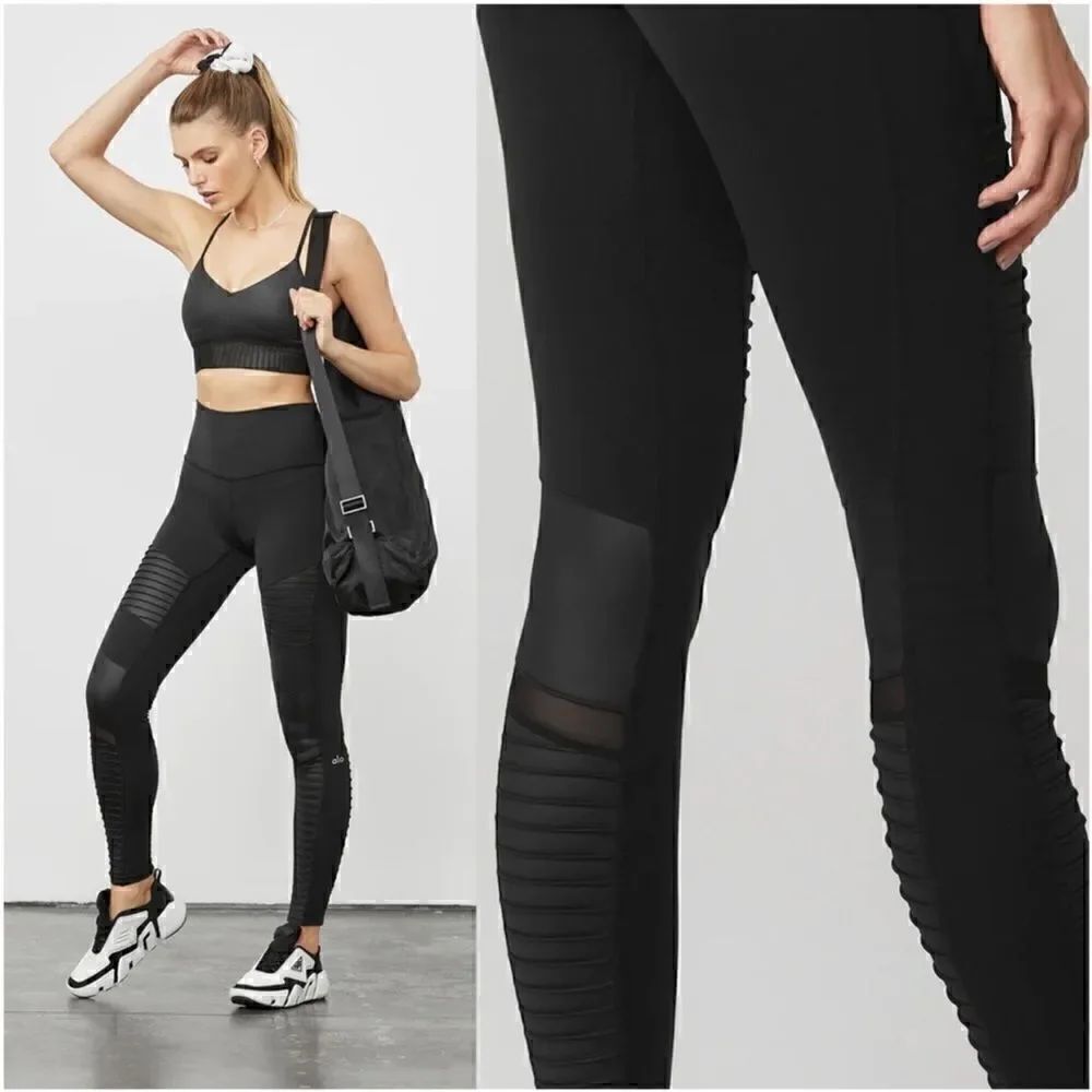 ALO YOGA High-Waist Moto Legging Black/Black Glossy Women’s Size Small